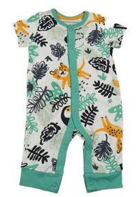 Bílo-zelený overal s listy a zvířátky Nutmeg