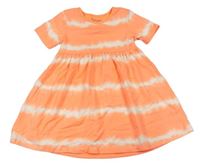 Neonově oranžovo-bílé batikované bavlněné šaty Nutmeg