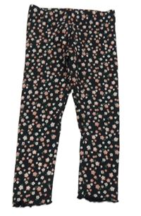 Černé žebrované květované legíny Nutmeg