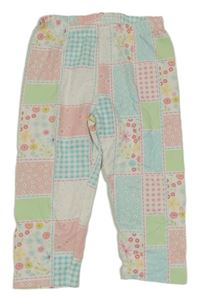 Bílo-růžovo-modro-zelené patchworkové legíny Topolino
