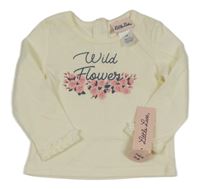 Nové - Smetanové triko s nápisem a květy 