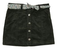 Nové - Tmavozelená manšestrová sukně s páskem 