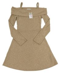 Nové - Béžové úpletové šaty s volnými rameny Primark