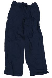 Nové - Tmavomodré lněné jogger kalhoty H&M