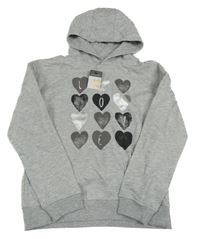 Nové - Světlešedá melírovaná mikina se srdíčky a kapucí Primark