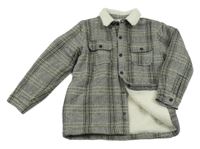 Šedo-béžovo-modrá kostkovaná zateplená košilová bunda Next