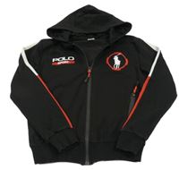 Černo-bílo-červená propínací mikina s výšivkou a kapucí U.S POLO ASSN.