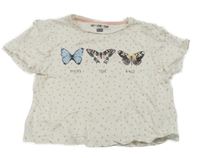 Bílo-růžové puntíkaté crop tričko s motýlky F&F