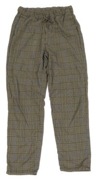 Béžovo-černo-modré kostkované teplákové kalhoty H&M