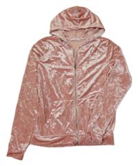 Růžová sametová propínací mikina s kapucí H&M