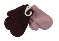 Nové - 2set - 2x pletené palcové rukavice - růžové + vínové Primark