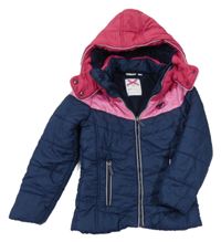 Tmavomodro-růžová šusťáková zimní bunda s koníkem a kapucí Kids