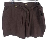 Dámské hnědé lněné volné kraťasy s páskem Denim 