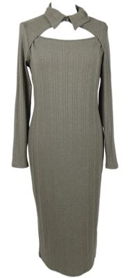 Dámské pískové žebrované midi šaty s límečkem Primark 