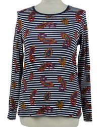 Dámské bílo-tmavomodré pruhované triko s potiskem TU 