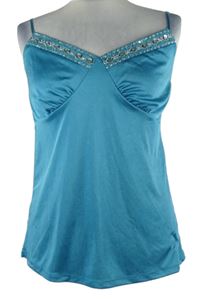Nové - Dámský světlemodrý saténový top s flitry Redherring 