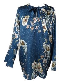 Dámská tmavomodrá květovaná saténová halenka s vázačkou Bonita