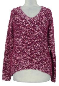 Dámský růžovo-fialový melírovaný chlupatý svetr TU 