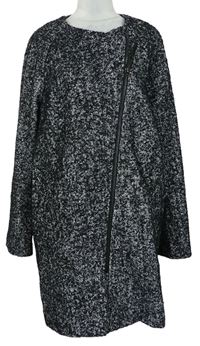 Dámský černo-šedý melírovaný vlněný kabát M&S