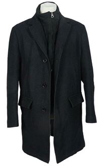Pánský černý vzorovaný vlněný kabát Pierre Cardin 