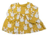 Hořčicové bavlněné šaty s králíčky zn. M&S