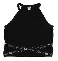 Černý žebrovaný crop top s logem River Island