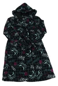 Černo-modrý kostkovaný chlupatý župan s ovladači a kapucí George