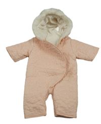 Světlerůžová šusťáková prošívaná zimní kombinéza s kapucí zn. Mothercare