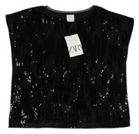 Nové- Černé sametové tričko s flitry Zara