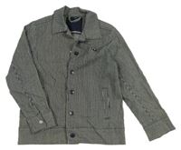 Tmavomodro-bílá pruhovaná riflová bunda