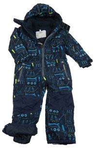 Tmavomodrá šusťáková zimní kobminéza s nářadím a kapucí Topolino