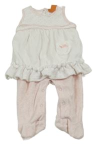 Bílo-růžové sametové dupačky s topem Pusblu