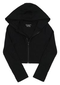 Černá žebrovaná propínací crop mikina s kapucí Primark