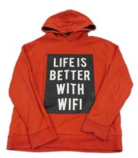 Červeno-černá mikina s nápisem a kapucí H&M