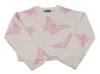 Světlerůžový crop svetr s motýlky 