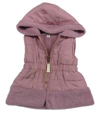 Růžová šusťákovo/chlupatá zateplená vesta s kapucí 