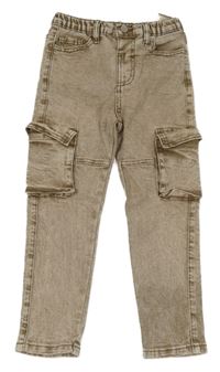 Hnědé melírované slim rifle s kapsami 