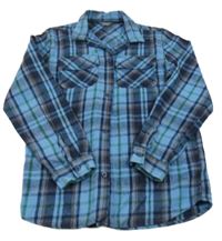 Modro-černo-zeleno-hnědá kostkovaná flanelová košilová bunda Primark