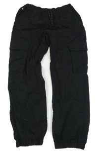 Černé plátěné cargo kalhoty Next