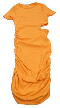 Neonově oranžové žebrované šaty Shein