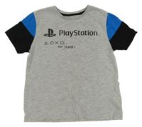 Světlešedo-černo-modré tričko s PSP potiskem Primark