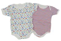 2 x body - modro-červeno-bílé pruhované body + bílé s lodičkami 