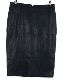 Dámská tmavomodrá koženková pouzdrová sukně s rozparkem Zara