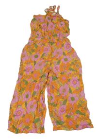 Oranžovo-růžovo-zelený květovaný culottes overal Destination