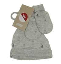 2set - Šedá čepice se zajíčky + rukavice Mamas&Papas