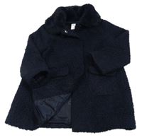 Tmavomodrý huňatý podšitý kabát s kožešinou Mayoral