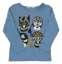 Modré melírované triko s lebkami H&M