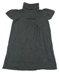 Tmavošedé melírované pletené šaty s korálky a rolákem manguun