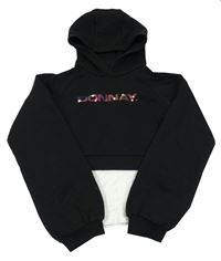 Černá crop mikina s nápisem, všitým topem a kapucí Donnay