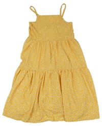 Pomerančovo-bílé květované lehké šaty 